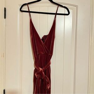 Burgundy velvet jumpsuit